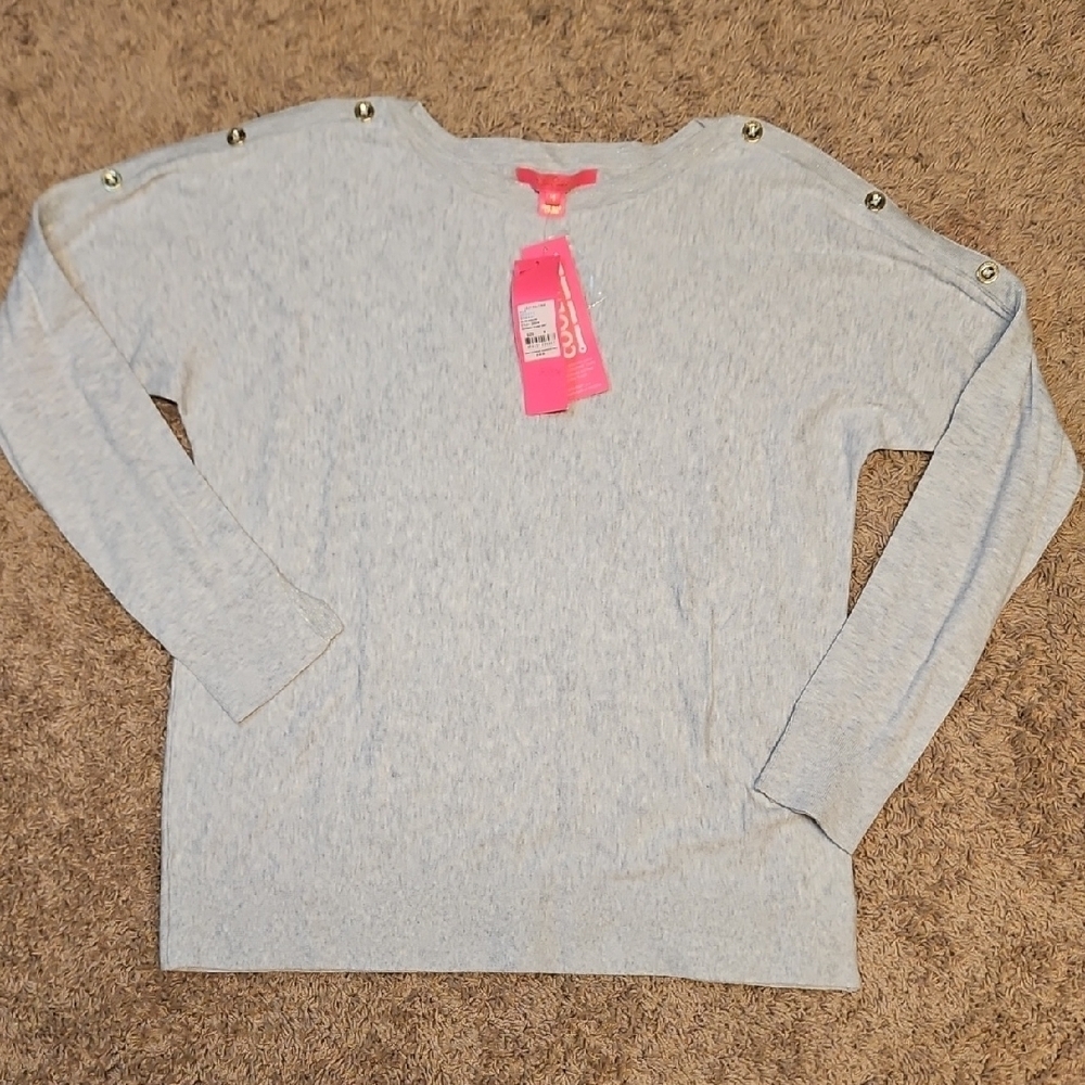 Lilly Pulitzer Milton Coolmax Sweater In Heathered Seaside Gray - Picture 3 of 10